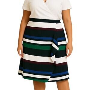 Lane Bryant Skirt Ruffle Front Pencil Scuba Pull On Black Stripe Women’s Size 16